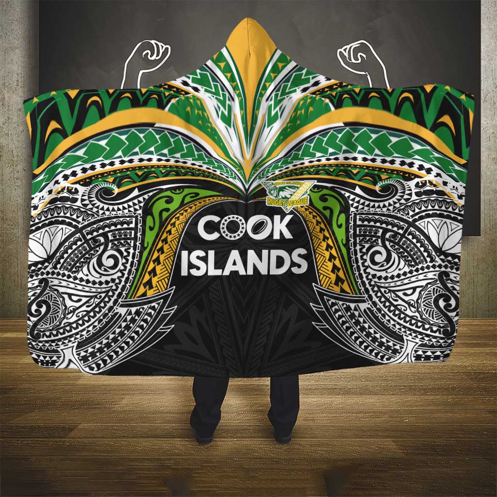 Cook Islands Rugby League Hooded Blanket Tatau Tribal Motifs-Black Color - Polynesian Pride