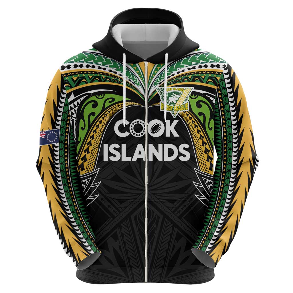 Custom Cook Islands Rugby League Hoodie Tatau Tribal Motifs-Black Color - Polynesian Pride