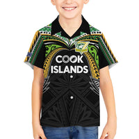 Custom Cook Islands Rugby League Kid Hawaiian Shirt Tatau Tribal Motifs-Black Color - Polynesian Pride