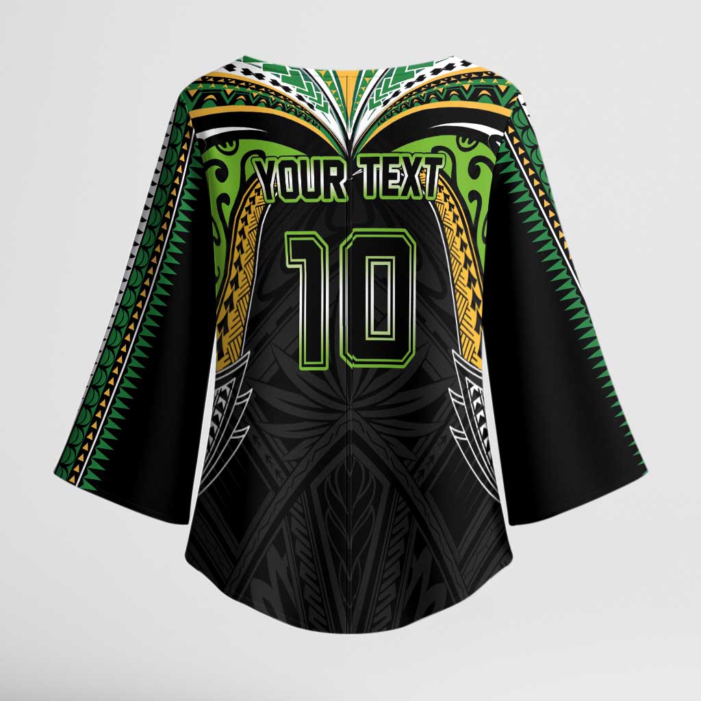 Custom Cook Islands Rugby League Kimono Sleeve Blouse Tatau Tribal Motifs-Black Color - Polynesian Pride