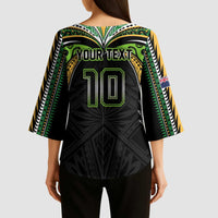Custom Cook Islands Rugby League Kimono Sleeve Blouse Tatau Tribal Motifs-Black Color - Polynesian Pride