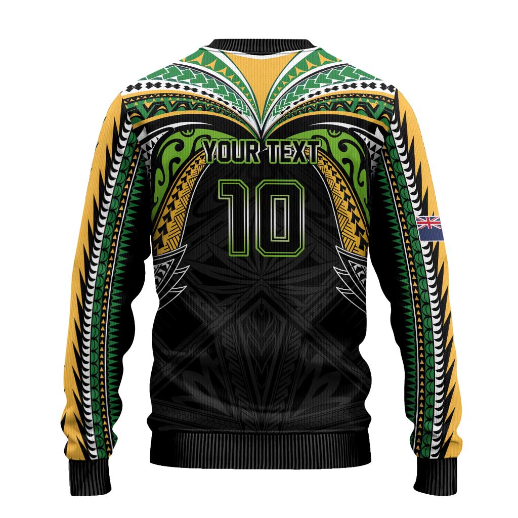 Custom Cook Islands Rugby League Ugly Christmas Sweater Tatau Tribal Motifs-Black Color - Polynesian Pride