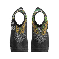 Custom Cook Islands Rugby League Christmas Knitted V-Neck Vest Tatau Tribal Motifs-Black Color - Polynesian Pride