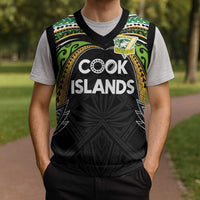 Custom Cook Islands Rugby League Christmas Knitted V-Neck Vest Tatau Tribal Motifs-Black Color - Polynesian Pride