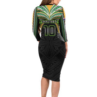 Custom Cook Islands Rugby League Long Sleeve Bodycon Dress Tatau Tribal Motifs-Black Color - Polynesian Pride