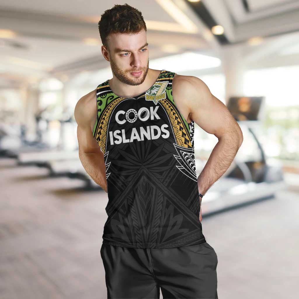 Custom Cook Islands Rugby League Men Tank Top Tatau Tribal Motifs-Black Color - Polynesian Pride