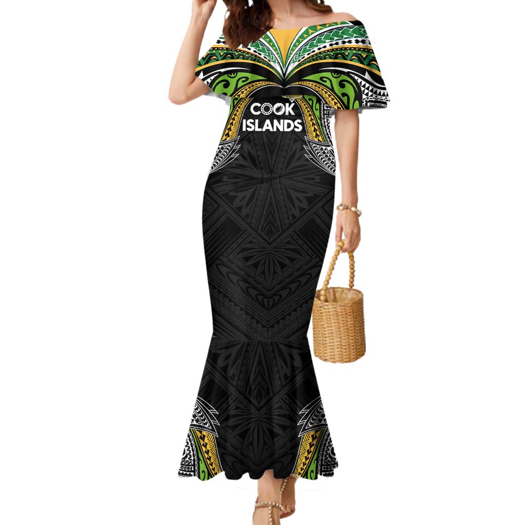 Custom Cook Islands Rugby League Mermaid Dress Tatau Tribal Motifs-Black Color - Polynesian Pride