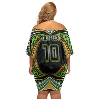 Custom Cook Islands Rugby League Off Shoulder Short Dress Tatau Tribal Motifs-Black Color - Polynesian Pride