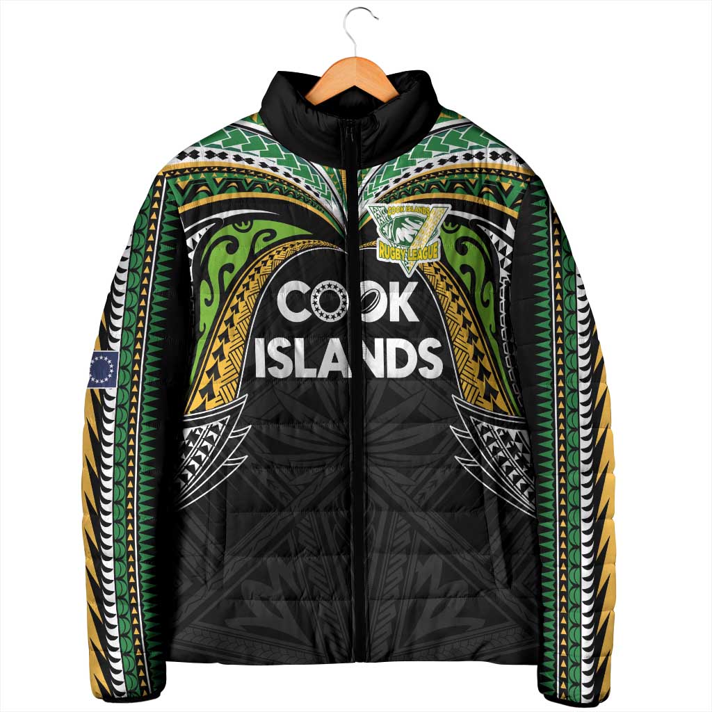 Custom Cook Islands Rugby League Padded Jacket Tatau Tribal Motifs-Black Color - Polynesian Pride