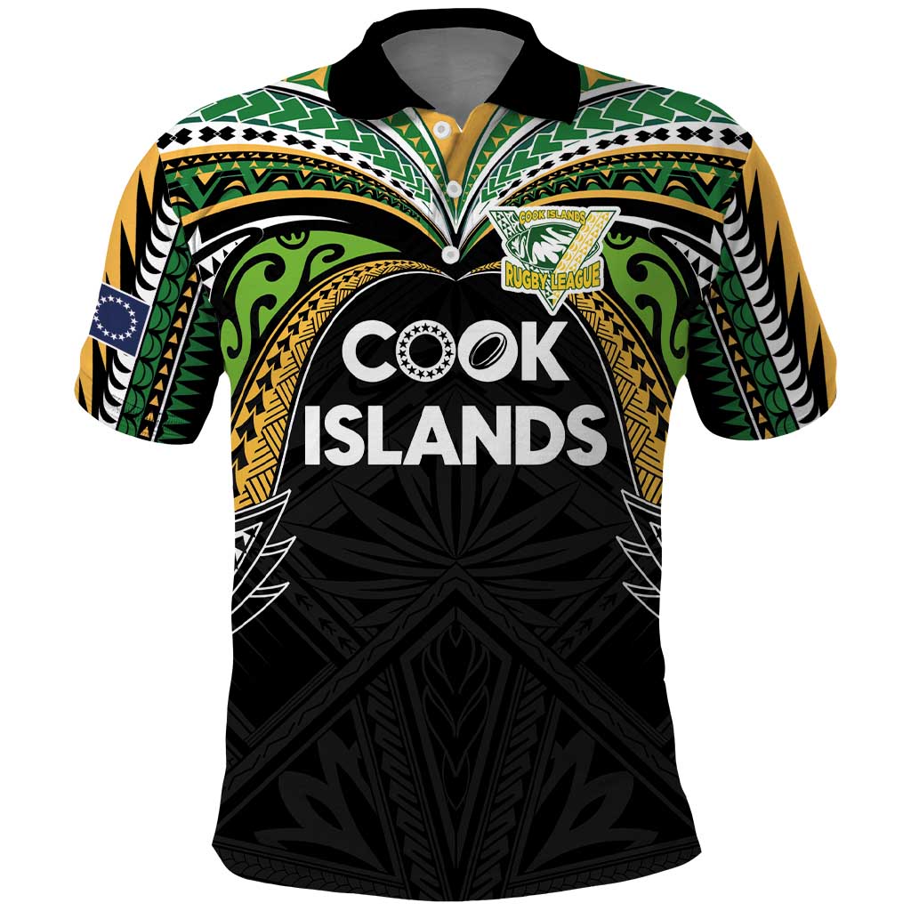 Custom Cook Islands Rugby League Polo Shirt Tatau Tribal Motifs-Black Color - Polynesian Pride