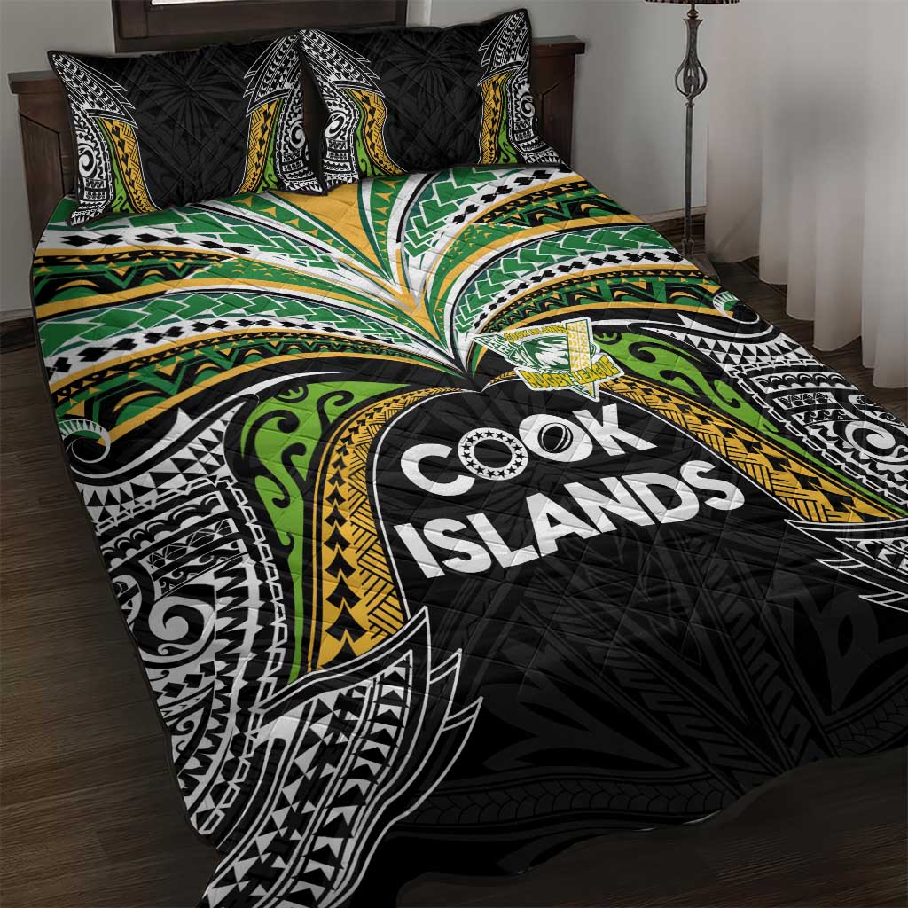 Cook Islands Rugby League Quilt Bed Set Tatau Tribal Motifs-Black Color - Polynesian Pride