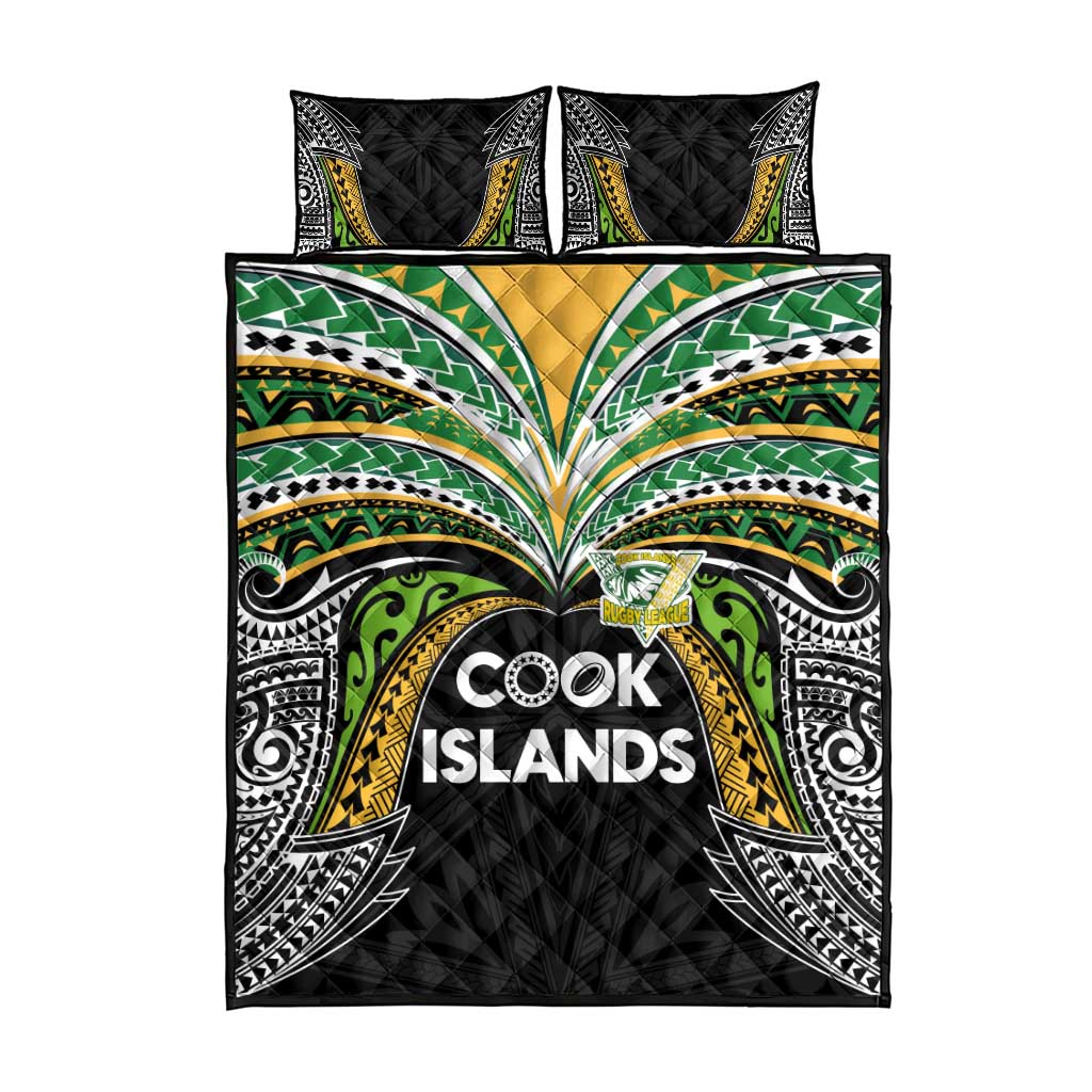 Cook Islands Rugby League Quilt Bed Set Tatau Tribal Motifs-Black Color - Polynesian Pride