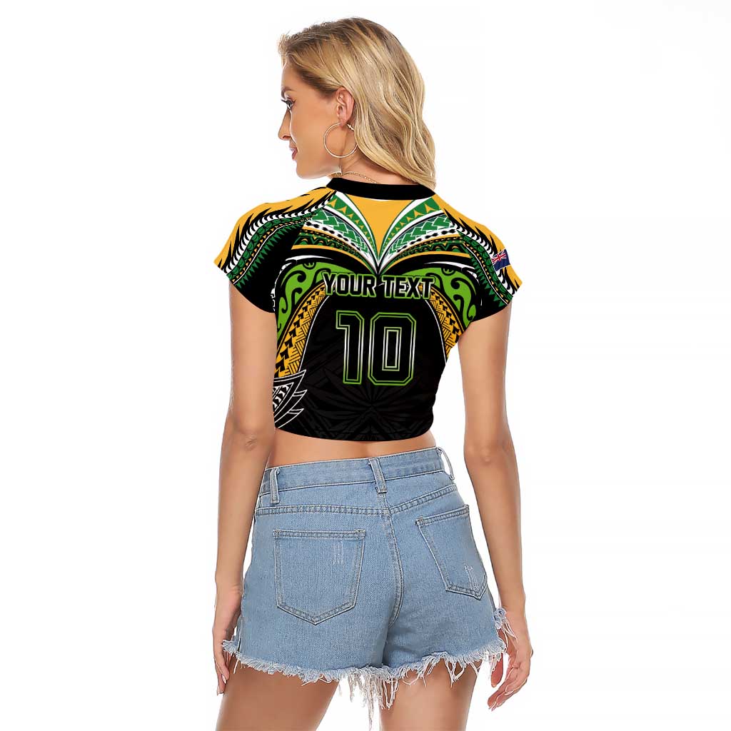 Custom Cook Islands Rugby League Raglan Cropped T Shirt Tatau Tribal Motifs-Black Color - Polynesian Pride