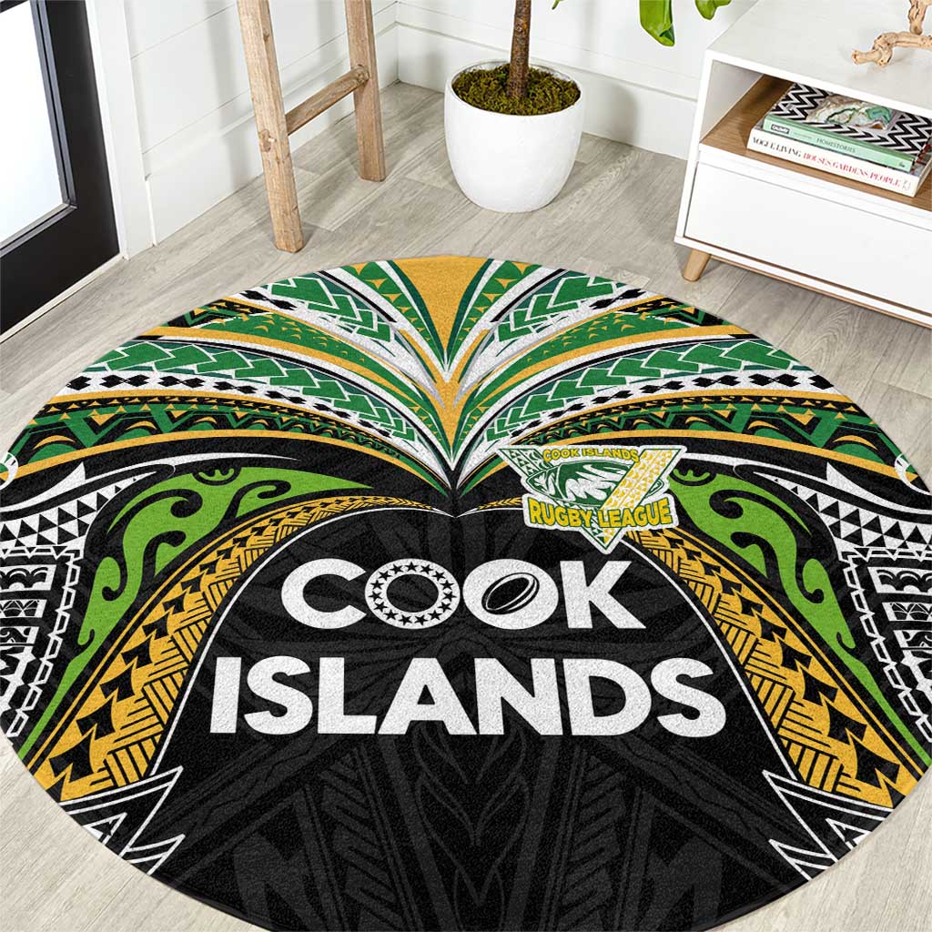 Cook Islands Rugby League Round Carpet Tatau Tribal Motifs-Black Color - Polynesian Pride