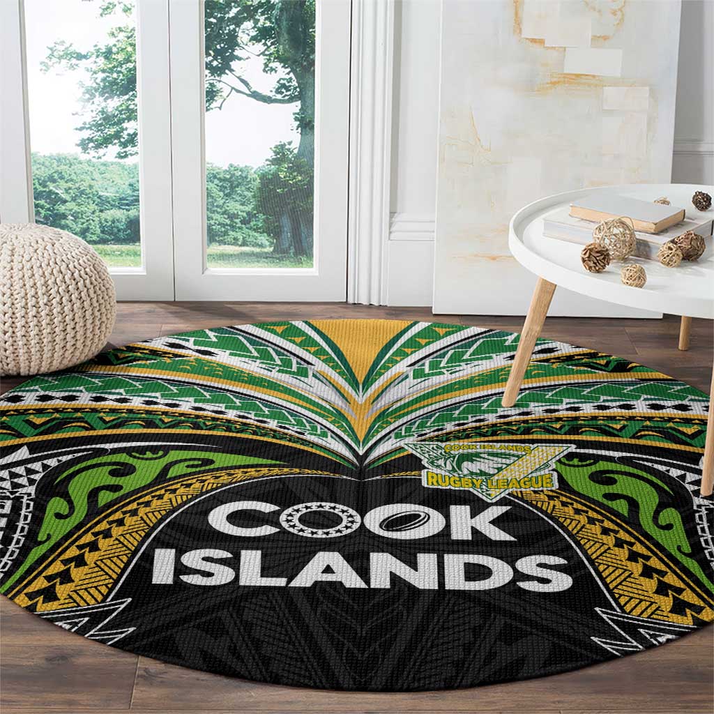 Cook Islands Rugby League Round Carpet Tatau Tribal Motifs-Black Color - Polynesian Pride