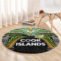 Cook Islands Rugby League Round Carpet Tatau Tribal Motifs-Black Color - Polynesian Pride