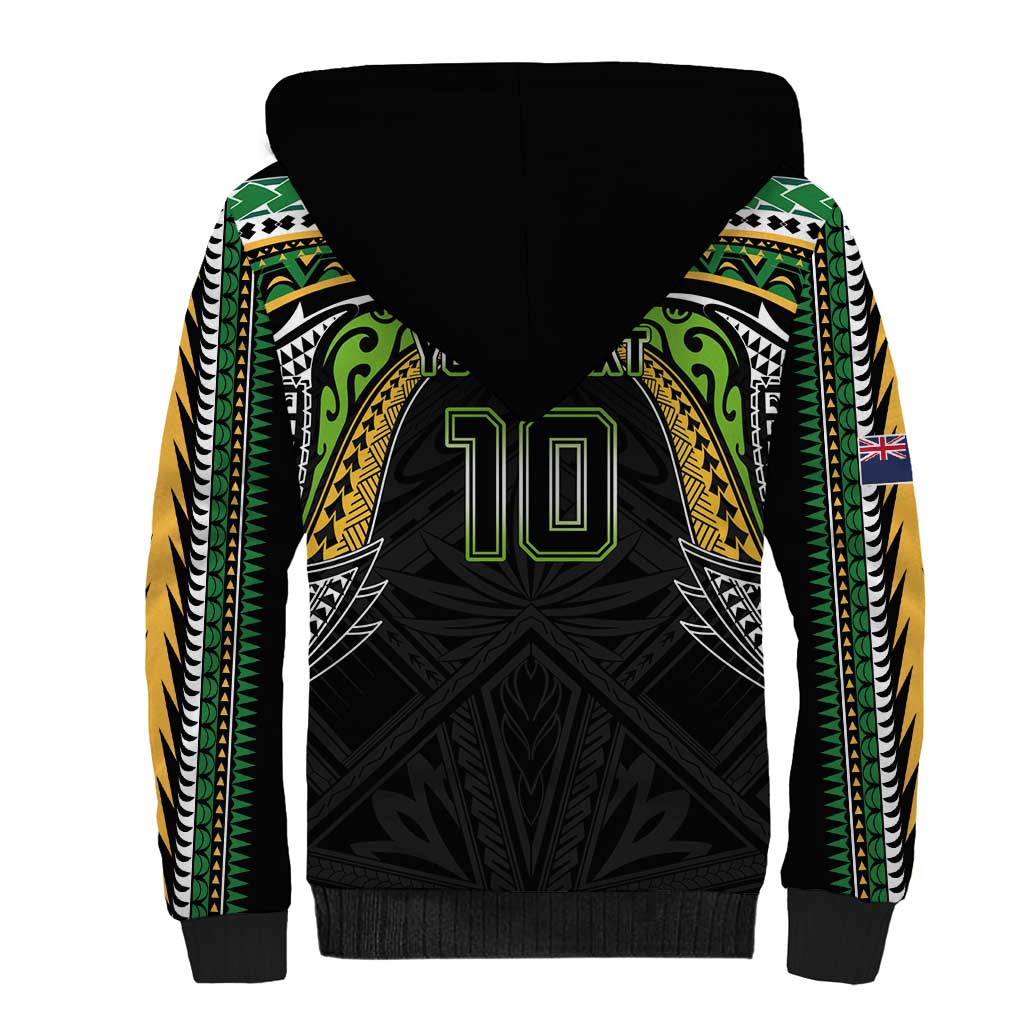 Custom Cook Islands Rugby League Sherpa Hoodie Tatau Tribal Motifs-Black Color - Polynesian Pride