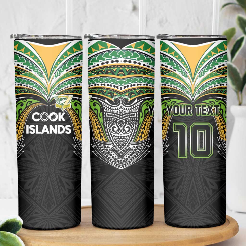 Custom Cook Islands Rugby League Skinny Tumbler Tatau Tribal Motifs-Black Color - Polynesian Pride