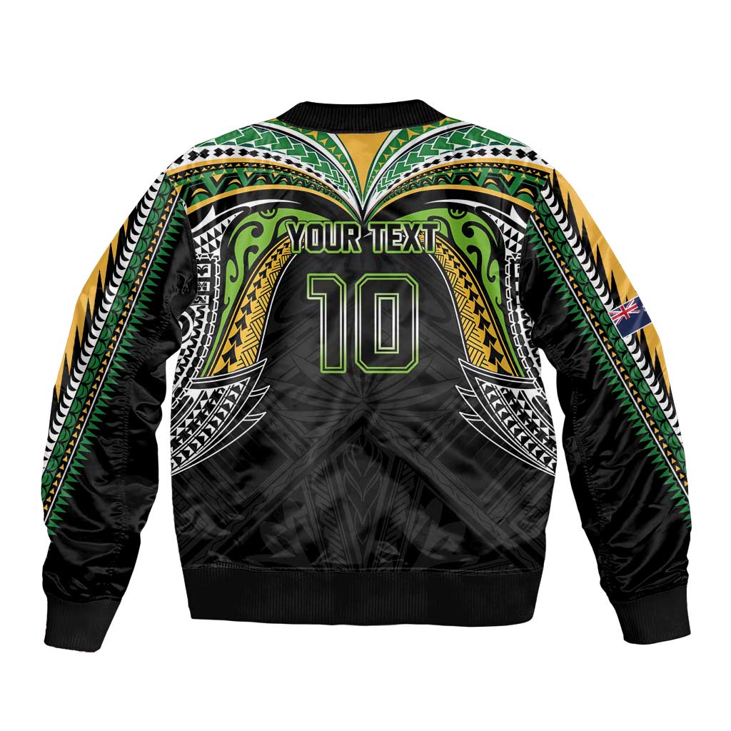 Custom Cook Islands Rugby League Sleeve Zip Bomber Jacket Tatau Tribal Motifs-Black Color - Polynesian Pride