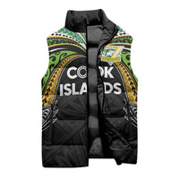 Custom Cook Islands Rugby League Sleeveless Puffer Jacket Tatau Tribal Motifs-Black Color - Polynesian Pride