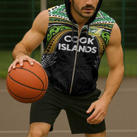 Custom Cook Islands Rugby League Sleeveless Zip Hoodie Tatau Tribal Motifs-Black Color - Polynesian Pride