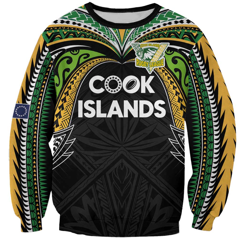 Custom Cook Islands Rugby League Sweatshirt Tatau Tribal Motifs-Black Color - Polynesian Pride
