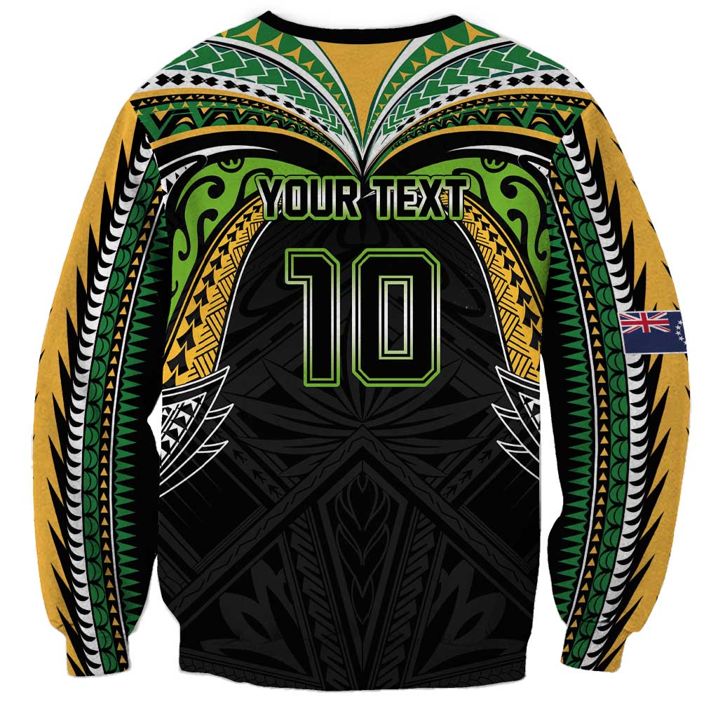 Custom Cook Islands Rugby League Sweatshirt Tatau Tribal Motifs-Black Color - Polynesian Pride