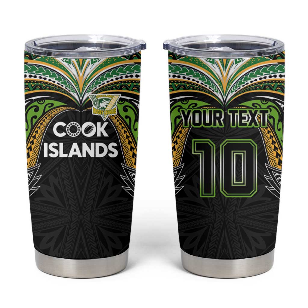 Custom Cook Islands Rugby League Tumbler Cup Tatau Tribal Motifs-Black Color - Polynesian Pride