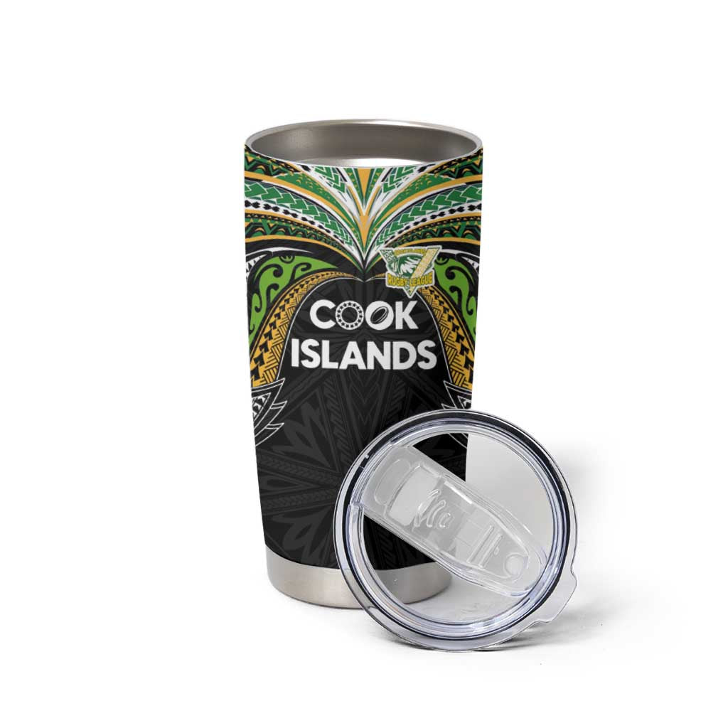 Custom Cook Islands Rugby League Tumbler Cup Tatau Tribal Motifs-Black Color - Polynesian Pride