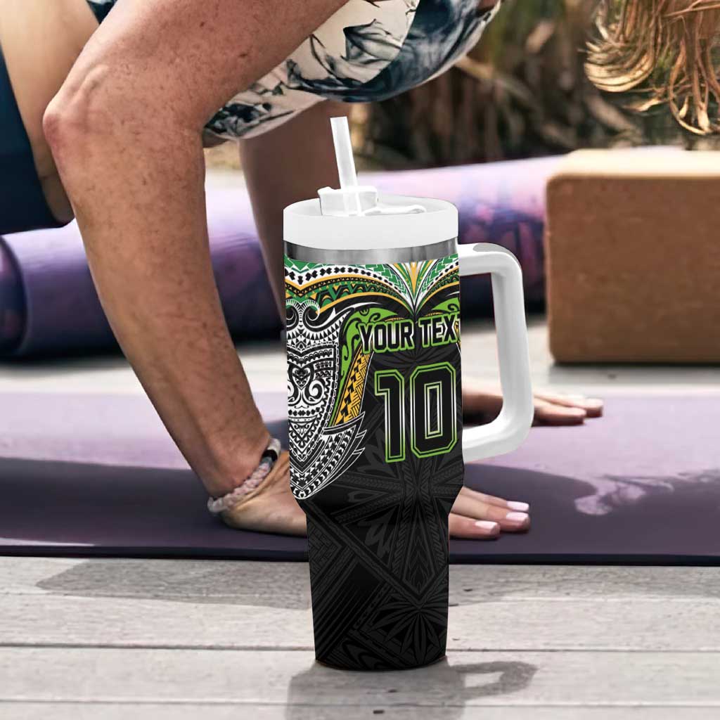 Custom Cook Islands Rugby League Tumbler With Handle Tatau Tribal Motifs-Black Color - Polynesian Pride