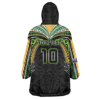 Custom Cook Islands Rugby League Wearable Blanket Hoodie Tatau Tribal Motifs-Black Color - Polynesian Pride
