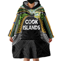 Custom Cook Islands Rugby League Wearable Blanket Hoodie Tatau Tribal Motifs-Black Color - Polynesian Pride