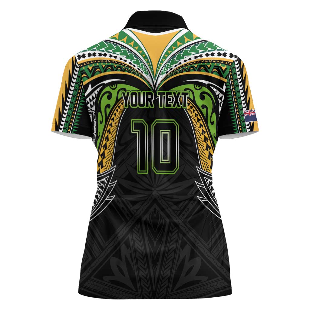 Custom Cook Islands Rugby League Women Polo Shirt Tatau Tribal Motifs-Black Color - Polynesian Pride