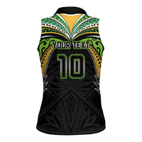 Custom Cook Islands Rugby League Women Sleeveless Polo Shirt Tatau Tribal Motifs-Black Color - Polynesian Pride