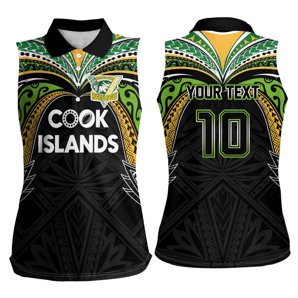 Custom Cook Islands Rugby League Women Sleeveless Polo Shirt Tatau Tribal Motifs-Black Color - Polynesian Pride