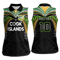 Custom Cook Islands Rugby League Women Sleeveless Polo Shirt Tatau Tribal Motifs-Black Color - Polynesian Pride