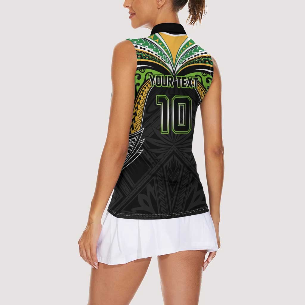 Custom Cook Islands Rugby League Women Sleeveless Polo Shirt Tatau Tribal Motifs-Black Color - Polynesian Pride