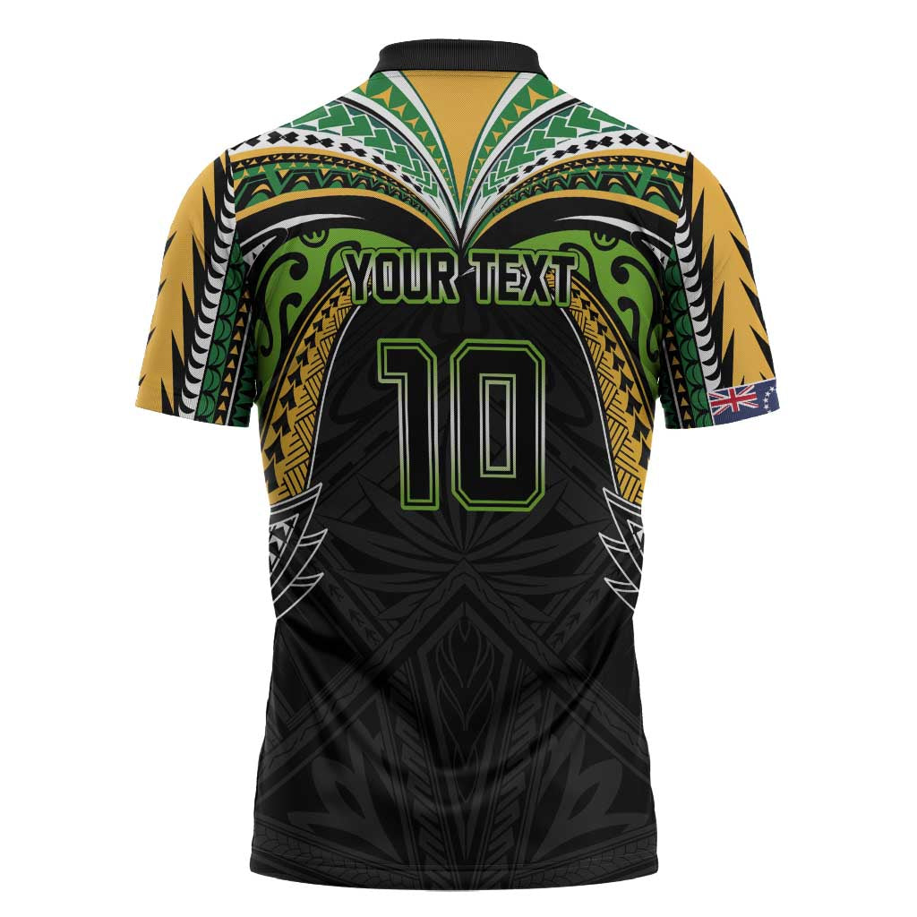 Custom Cook Islands Rugby League Zipper Polo Shirt Tatau Tribal Motifs-Black Color - Polynesian Pride