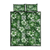Hawaiian Quilt Pattern Quilt Bed Set Hibiscus and Tribal Element Vintage Green Vibe LT03 - Polynesian Pride