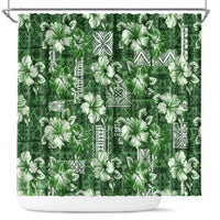 Hawaiian Quilt Pattern Shower Curtain Hibiscus and Tribal Element Vintage Green Vibe LT03 Green - Polynesian Pride