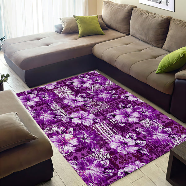 Hawaiian Quilt Pattern Area Rug Hibiscus and Tribal Element Vintage ...