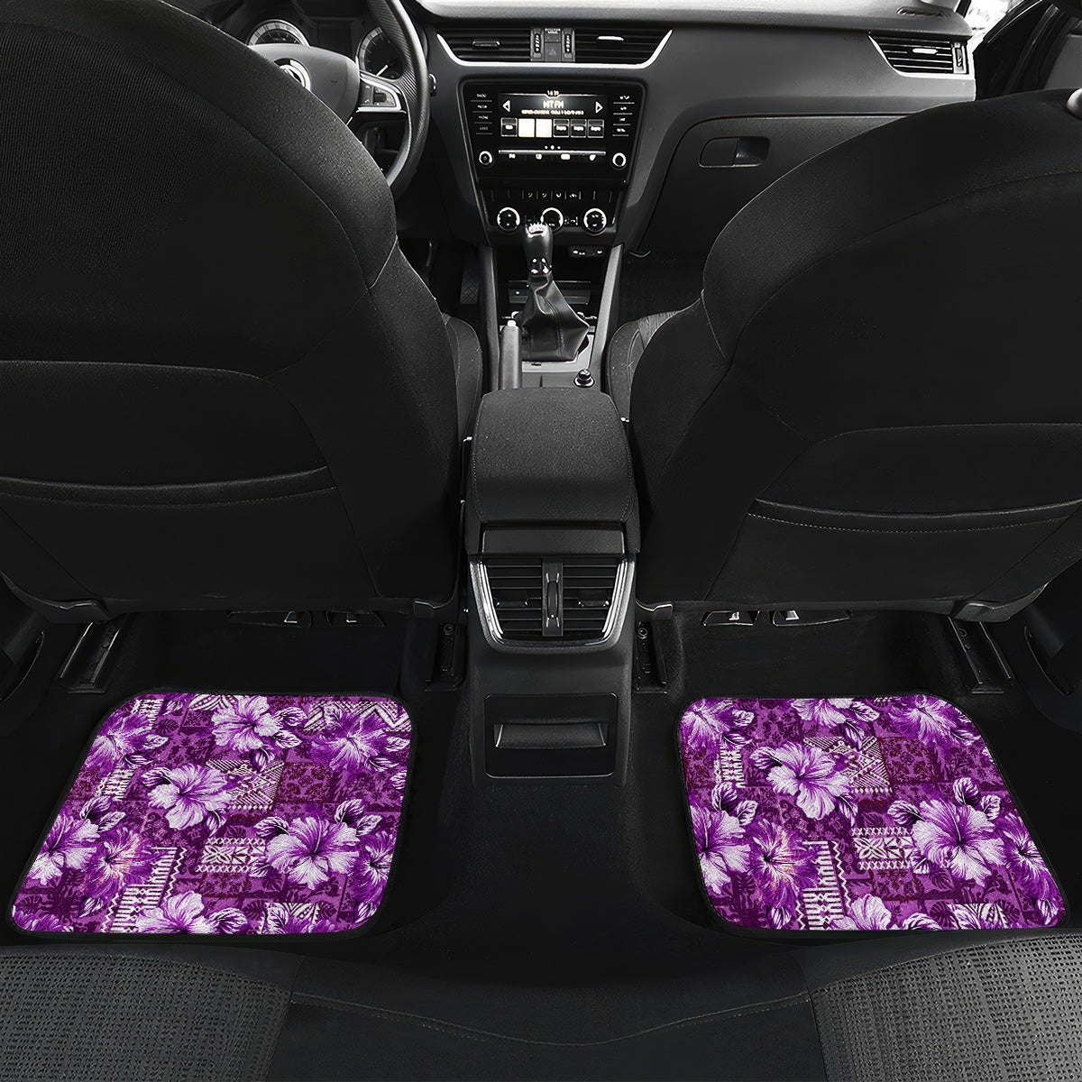 Hawaiian Quilt Pattern Car Mats Hibiscus and Tribal Element Vintage Purple Vibe LT03 - Polynesian Pride
