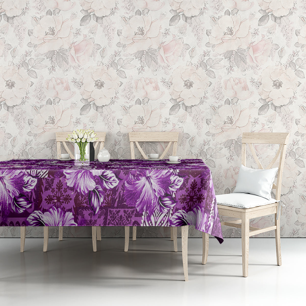 Hawaiian Quilt Pattern Tablecloth Hibiscus and Tribal Element Vintage Purple Vibe LT03 - Polynesian Pride