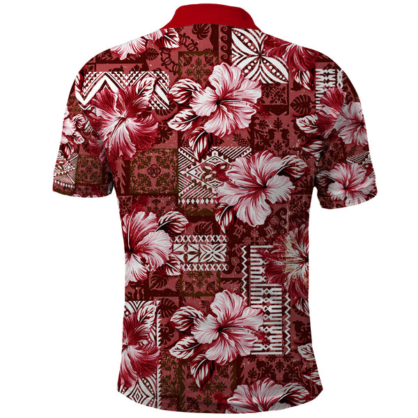 Niue Polo Shirt Red Polynesian Hibiscus Pattern Style main image 1