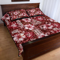 Hawaiian Quilt Pattern Quilt Bed Set Hibiscus and Tribal Element Vintage Red Vibe LT03 - Polynesian Pride