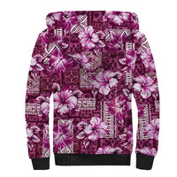 Hawaiian Quilt Pattern Sherpa Hoodie Hibiscus and Tribal Element Vintage Pink Vibe LT03 - Polynesian Pride