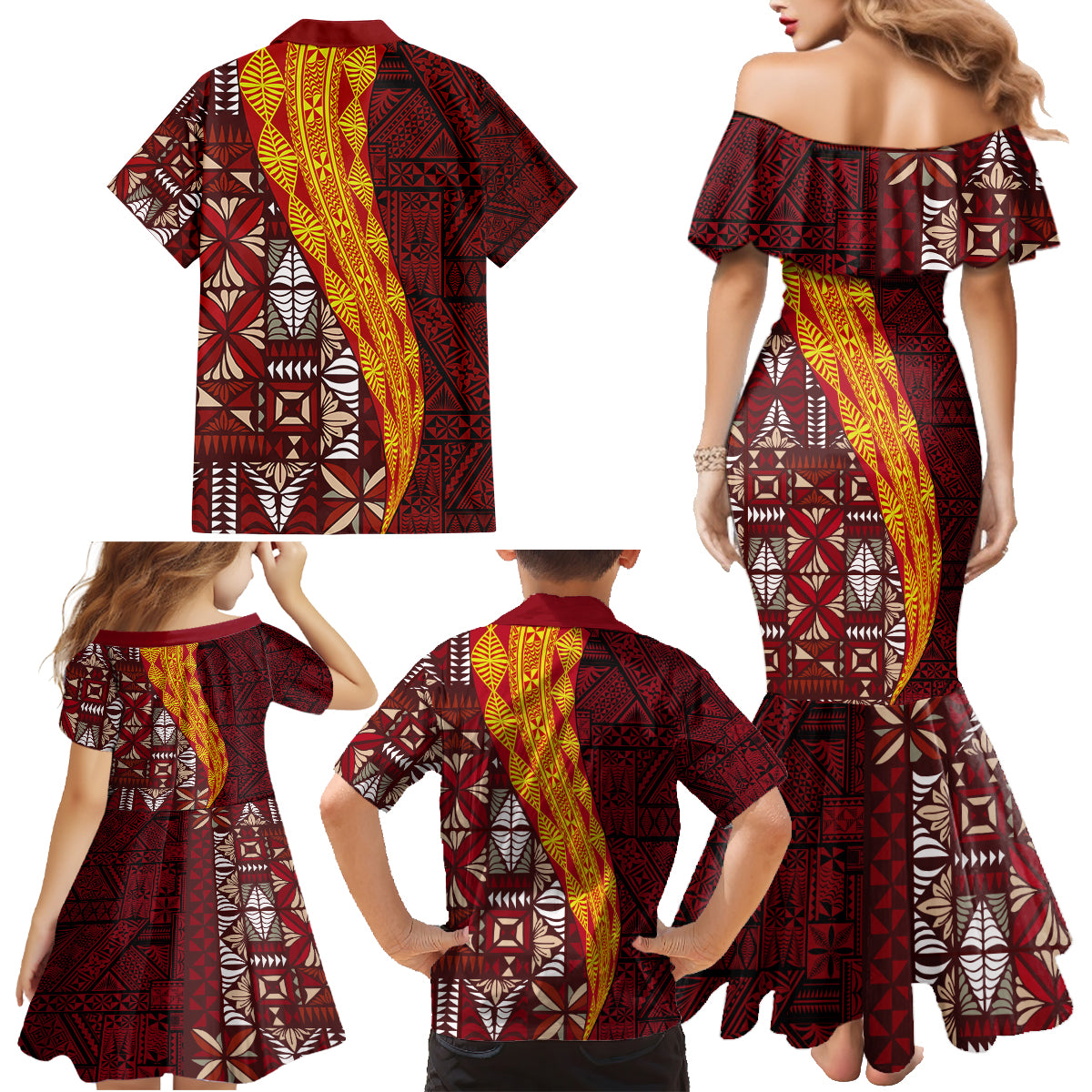 Tonga Feletoa Kupesi Fakatonga Family Matching Mermaid Dress and Hawaiian Shirt LT03 - Polynesian Pride