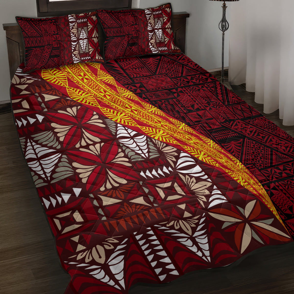 Tonga Feletoa Kupesi Fakatonga Quilt Bed Set LT03 Red - Polynesian Pride
