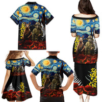 New Zealand and Australia ANZAC Day Family Matching Puletasi and Hawaiian Shirt Kiwi Bird and Kangaroo Soldier Starry Night Style LT03 - Polynesian Pride