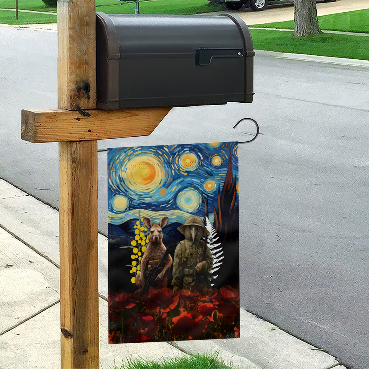 New Zealand and Australia ANZAC Day Garden Flag Kiwi Bird and Kangaroo Soldier Starry Night Style LT03 - Polynesian Pride